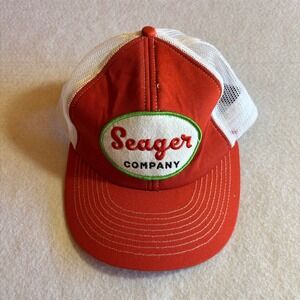 Seager Co. Trucker Hat Red‎ White Mesh Snapback Baseball Cap